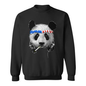Badass 4Th July Panda Usa Flag Bandanna And Headphones Sweatshirt - Seseable