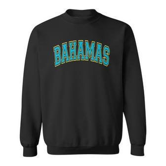 Bahamas Varsity Style Teal Text With Yellow Outline Sweatshirt | Mazezy