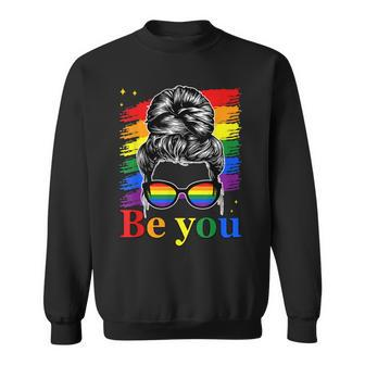 Be You Pride Lgbtq Gay Lgbt Ally Rainbow Flag Woman Face Sweatshirt | Mazezy