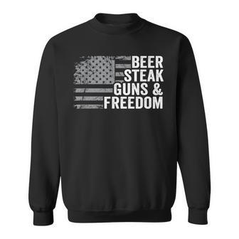 Beer Steak Guns & Freedom - 4Th July Usa Flag Drinking Bbq Sweatshirt - Seseable
