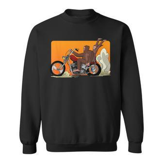 Bigfoot Riding Motorcycle For Biker Sasquatch Chick Sweatshirt - Thegiftio UK