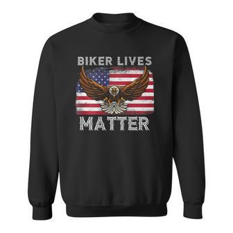 Biker Lives Matter Distressed American Flag Bald Eagle Sweatshirt | Mazezy