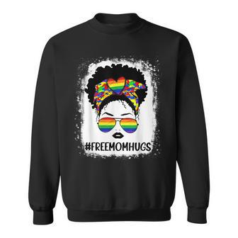 Black Womens Free Mom Hugs Messy Bun Lgbt Pride Rainbow Sweatshirt | Mazezy CA