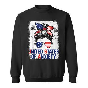 Bleached Messy Bun Funny Patriotic United States Anxiety Sweatshirt | Mazezy