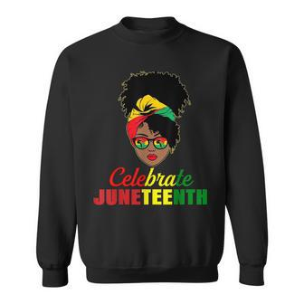 Celebrate Juneteenth Messy Bun Black Women Melanin Pride Sweatshirt | Mazezy