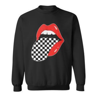 Checkerboard Red Lips Checkered Tongue Out Sweatshirt - Thegiftio UK