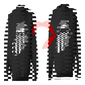 Checkerboard Red Lips Checkered Tongue Out Sweatshirt - Thegiftio