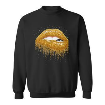Cool Lips Bite Kiss Me -Gold Sparkle- Sexy Lips Gift Sweatshirt - Thegiftio UK