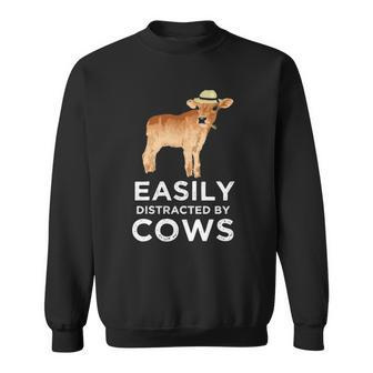 Cow Gifts For Women & Girls Cute Easily Distracted By Cows Sweatshirt | Mazezy CA