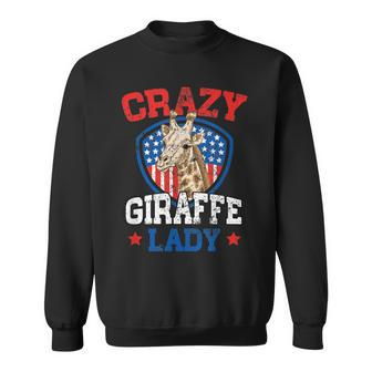 Crazy Giraffe Lady American Flag Patriotic Women 4Th July Sweatshirt - Seseable