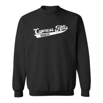 Cypress Hills Brooklyn Typographic Distressed Design Sweatshirt | Mazezy CA