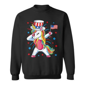 Dabbing Unicorn 4Th Of July Uncle Sam Girls American Flag Sweatshirt - Seseable
