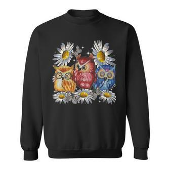 Daisy Flowers Owls Hippie Lover Gift Cute Owl Daisy Floral Sweatshirt - Thegiftio UK