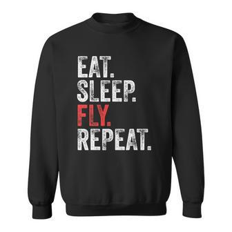 Eat Sleep Fly Repeat Aviation Pilot Funny Vintage Distressed Sweatshirt | Mazezy CA
