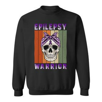 Epilepsy Warrior Skull Women Vintage Purple Ribbon Epilepsy Epilepsy Awareness Sweatshirt - Monsterry
