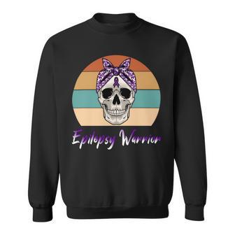 Epilepsy Warrior Skull Women Vintage Purple Ribbon Epilepsy Epilepsy Awareness V2 Sweatshirt | Favorety UK