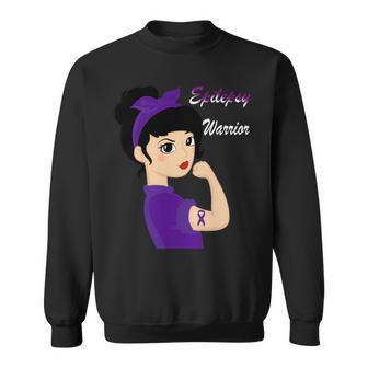 Epilepsy Warrior Strong Women Purple Ribbon Epilepsy Epilepsy Awareness V2 Sweatshirt | Favorety