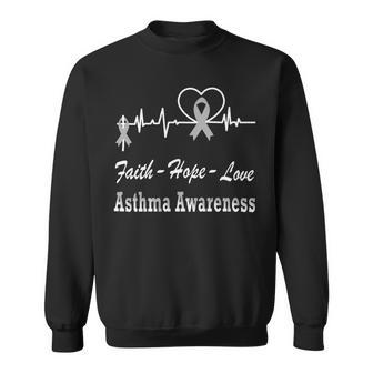 Faith Hope Love Asthma Awareness Heartbeat Christian Cross Grey Ribbon Asthma Asthma Awareness Sweatshirt - Monsterry CA