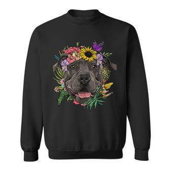 Floral Pit Bull Dog Spring Nature Dog Lovers T-Shirt Sweatshirt - Seseable