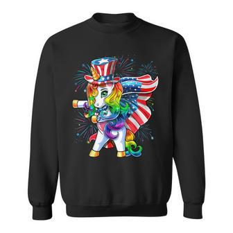 Flossing Unicorn 4Th Of July American Flag Uncle Sam Girls Sweatshirt - Seseable