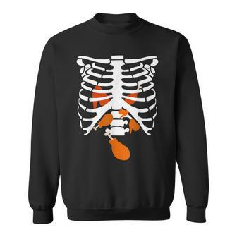 Fried Chicken Funny Skeleton Rib Cage X-Ray Spooky Halloween Sweatshirt - Seseable