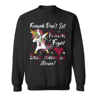 Friends Dont Let Friends Fight Brain Aneurysm Alone Unicorn Burgundy Ribbon Brain Aneurysm Bpd Brain Aneurysm V2 Sweatshirt | Favorety