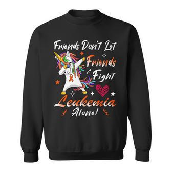 Friends Dont Let Friends Fight Leukemia Alone Unicorn Orange Ribbon Leukemia Leukemia Awareness Sweatshirt | Favorety AU