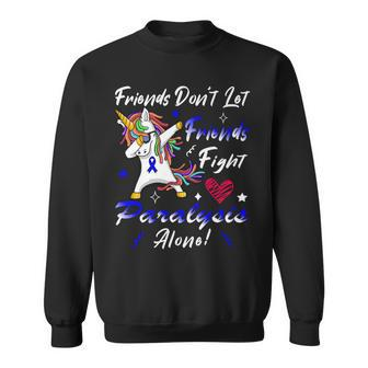 Friends Dont Let Friends Fight Paralysis Alone Unicorn Blue Ribbon Paralysis Paralysis Awareness Sweatshirt - Monsterry