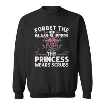 Funny Nurse Gift For Women Cool This Princess Wears Scrubs Raglan Baseball Tee Sweatshirt | Mazezy