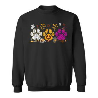 Funny Paw Print Halloween Dog Candy Pumpkin Ghost Dog Lovers Sweatshirt - Seseable