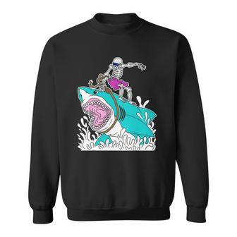 Funny Skeleton Surfing Shark Halloween Sweatshirt - Thegiftio UK