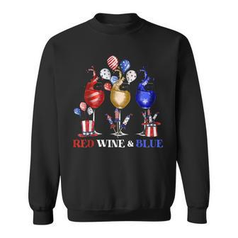 Funny Wine Glasses 4Th Of July Red White And Blue Firework Sweatshirt - Seseable