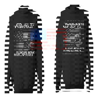 God Bless The American Farmer Usa Flag Tractor Patriotic Sweatshirt - Thegiftio UK