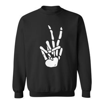 Halloween Skeleton Peace Sign Skeleton Bones Hand Funny Sweatshirt - Thegiftio UK