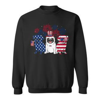 Happy 4Th July Three Blue White Pug And Red Sweatshirt - Seseable