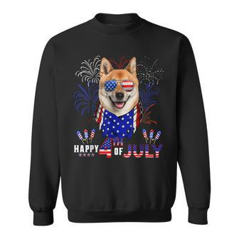 Happy 4Th Of July American Flag Shiba Inu Dog Sunglasses Sweatshirt - Seseable