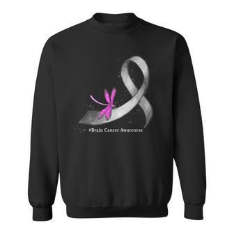 Hippie Dragonfly Gray Ribbon Brain Cancer Awareness Sweatshirt - Thegiftio UK