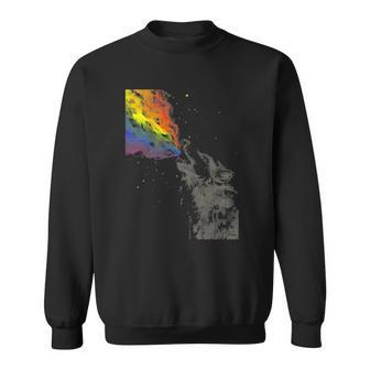 Howling Wolf Rainbow Watercolor Whimsical Animal Sweatshirt | Mazezy