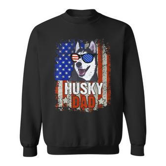 Husky Dad 4Th Of July American Flag Glasses Dog Men Boy Sweatshirt - Seseable
