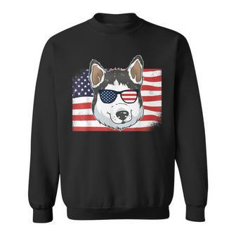 Husky Dad & Mom American Flag 4Th Of July Usa Siberian Husky Sweatshirt - Seseable