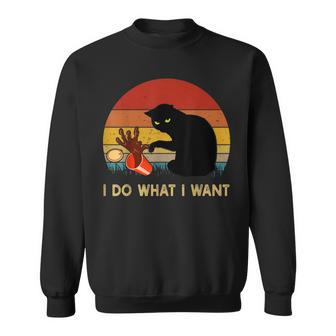 I Do What I Want Funny Black Cat Gifts For Women Men Vintage  Sweatshirt