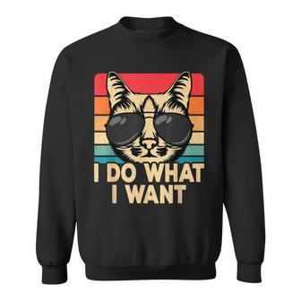 I Do What I Want Funny Cat Lover Retro Cat Sweatshirt - Thegiftio UK