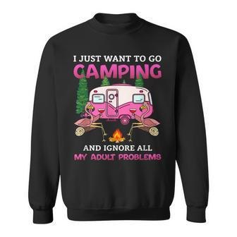 I Just Want To Go Camping Flamingo Camping Sweatshirt - Thegiftio UK