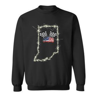 Indiana With Red White And Blue Race Car And Checkered Flags Sweatshirt - Thegiftio UK