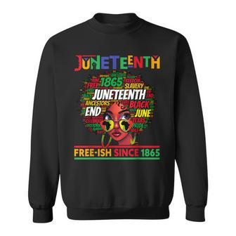 Juneteenth Free-Ish Since 1865 Afro Black Women Messy Bun Sweatshirt - Thegiftio UK