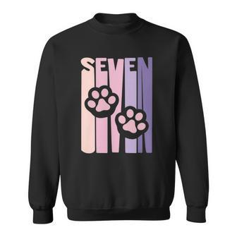 Kids 7Th Birthday Paw Cute Dog Fan 7 Years Old For Girls Sweatshirt | Mazezy