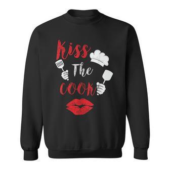 Kiss The Cook Chef Cooking Love Big Red Heart Valentines Day Sweatshirt - Seseable