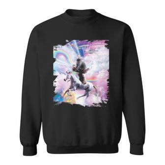 Laser Eyes Space Cat On Sloth Unicorn - Rainbow Sweatshirt | Mazezy