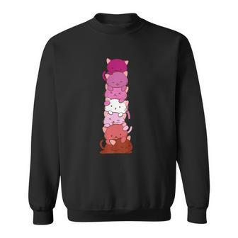 Lesbian Pride Flag Cute Pink Kawaii Cat Stack Anime Art Sweatshirt | Mazezy