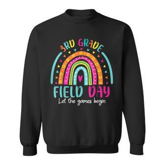 Let The Game Begin Happy Field Day Retro Rainbow 3Rd Grade Sweatshirt - Thegiftio UK